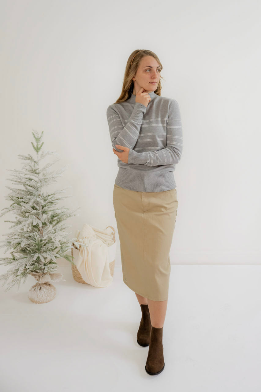 Avon Knit Striped Sweater in Heather Gray - Avon Knit Striped Sweater in Heather Gray - S - Salt and Honey