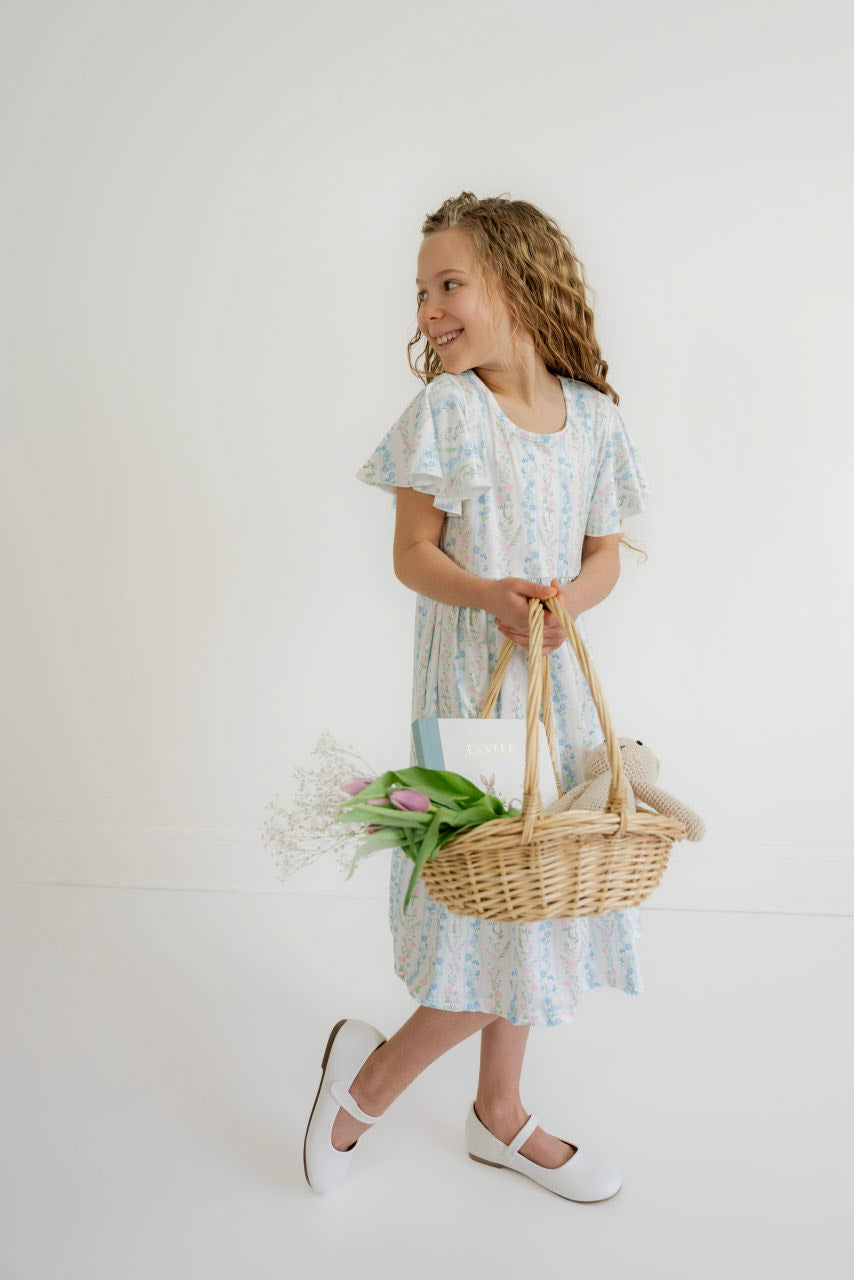 Olivia Girls Midi Dress in Pastel Floral