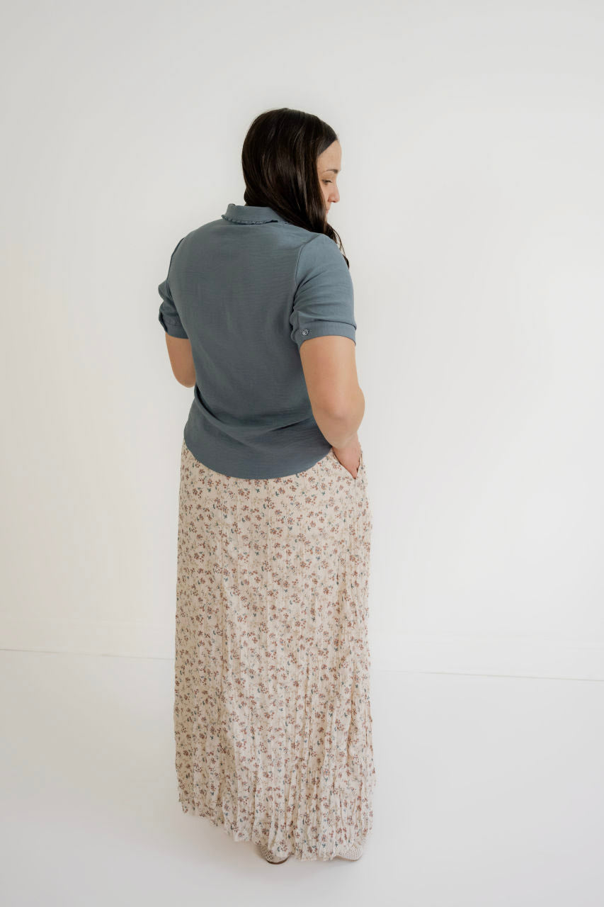 Marynn Floral Maxi Crinkle Skirt in Rosewood