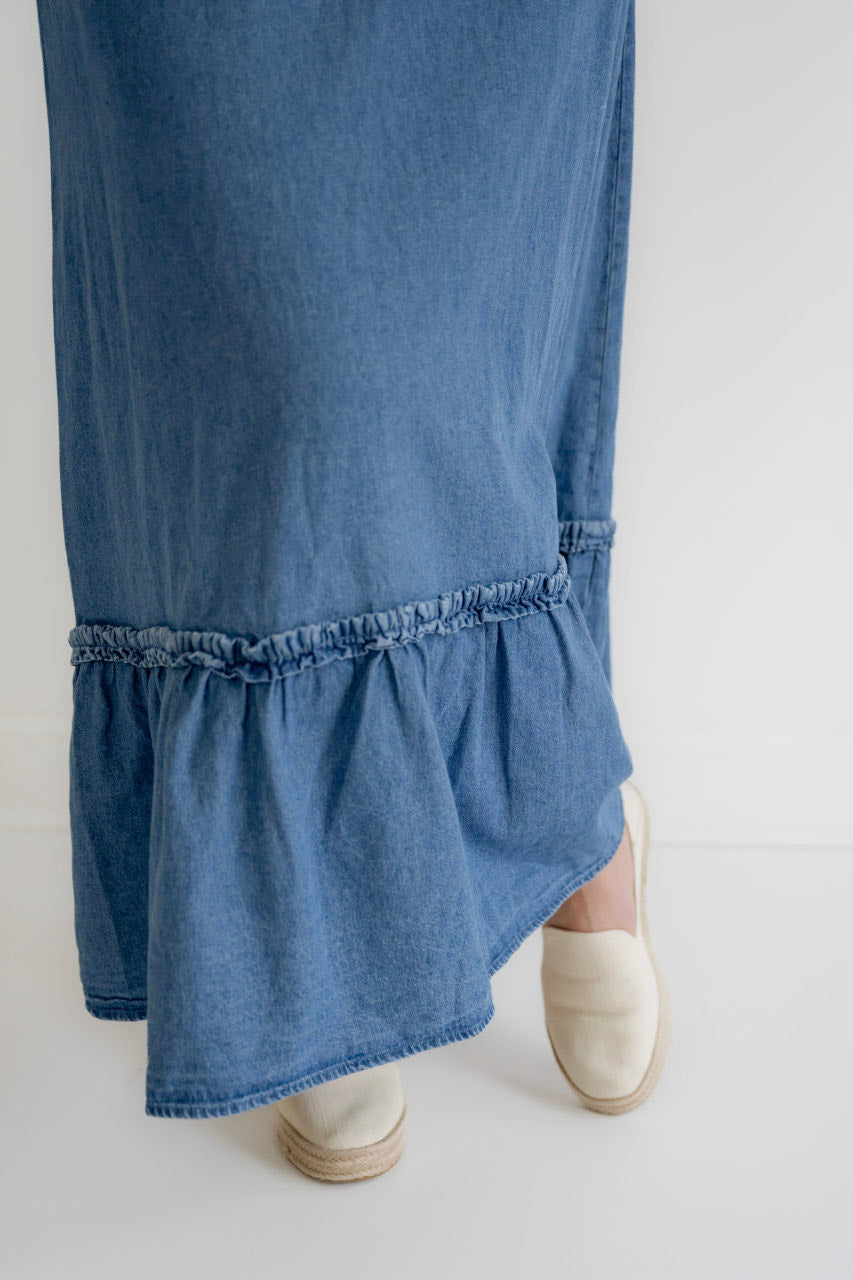 Martha Denim Maxi Skirt in Medium Wash - Womens - Bottoms - Skirts