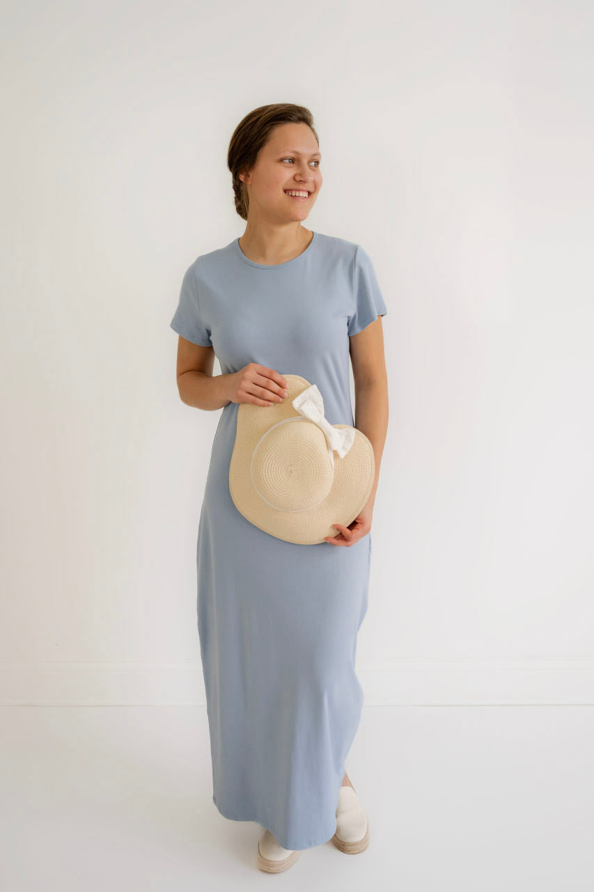 Elle Knit T-Shirt Dress in Sky Blue