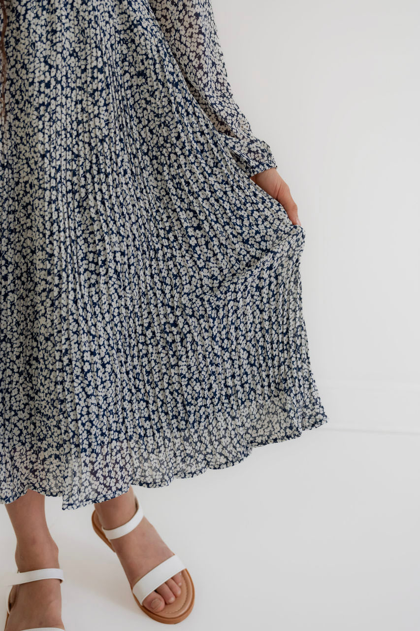 Cora Girls Floral Dress in Navy