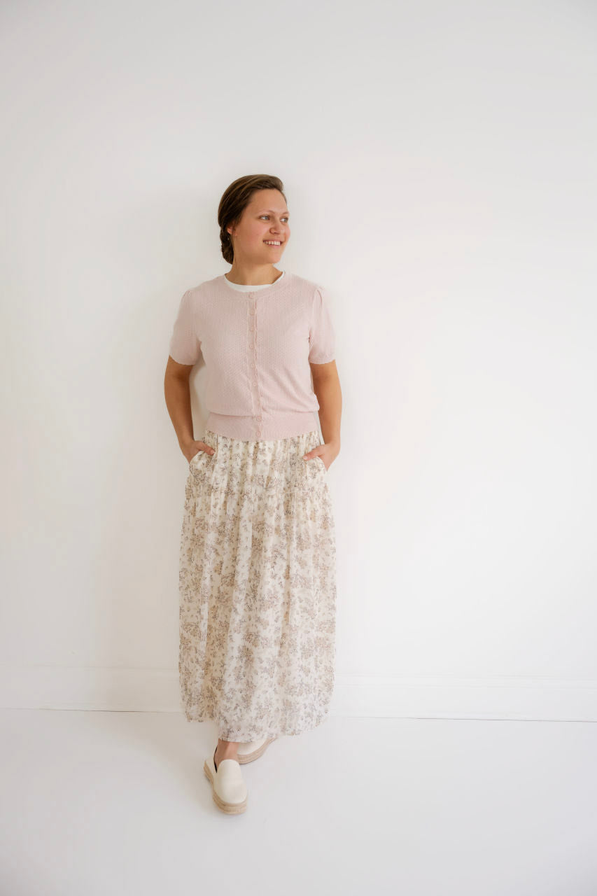 Anya Pointelle Cardigan in Blush Pink