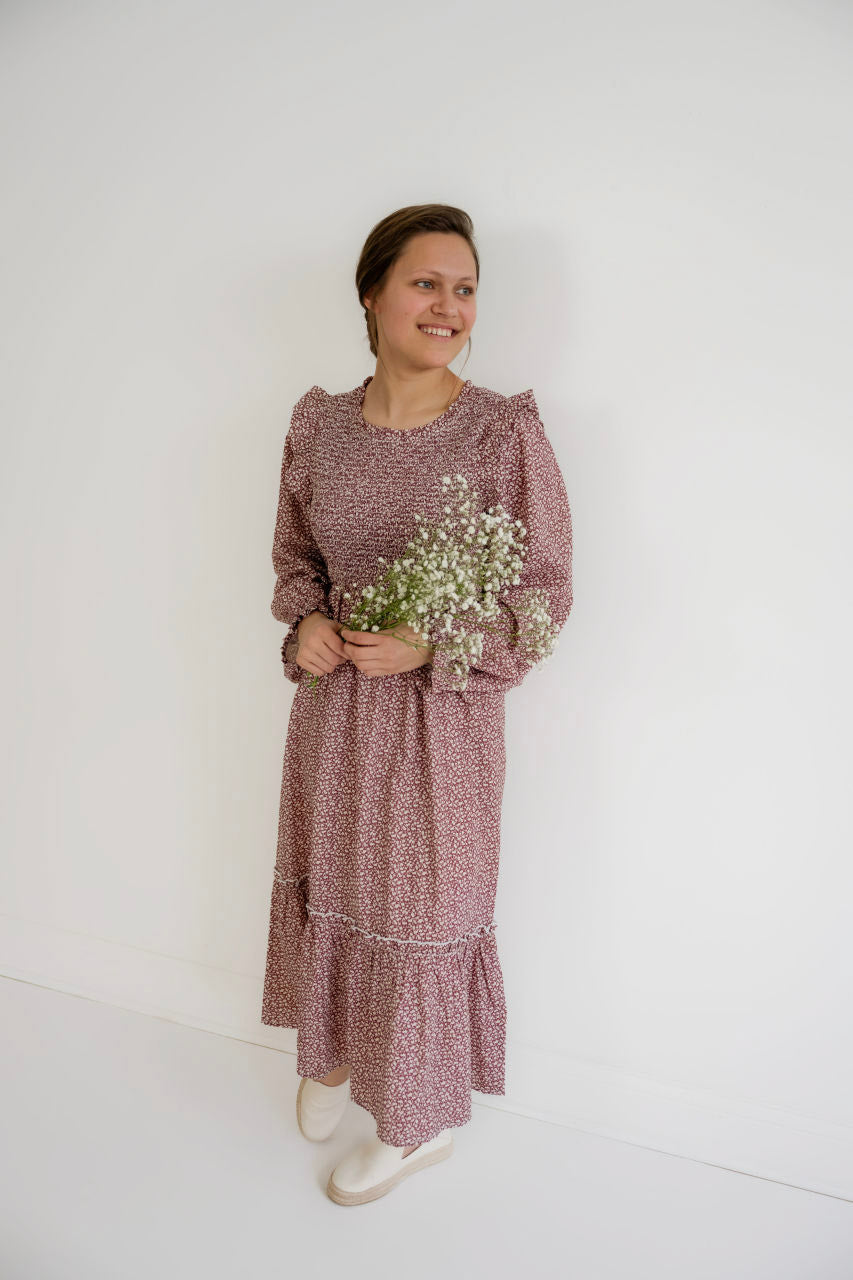 Chloe Floral Midi Dress in Rose