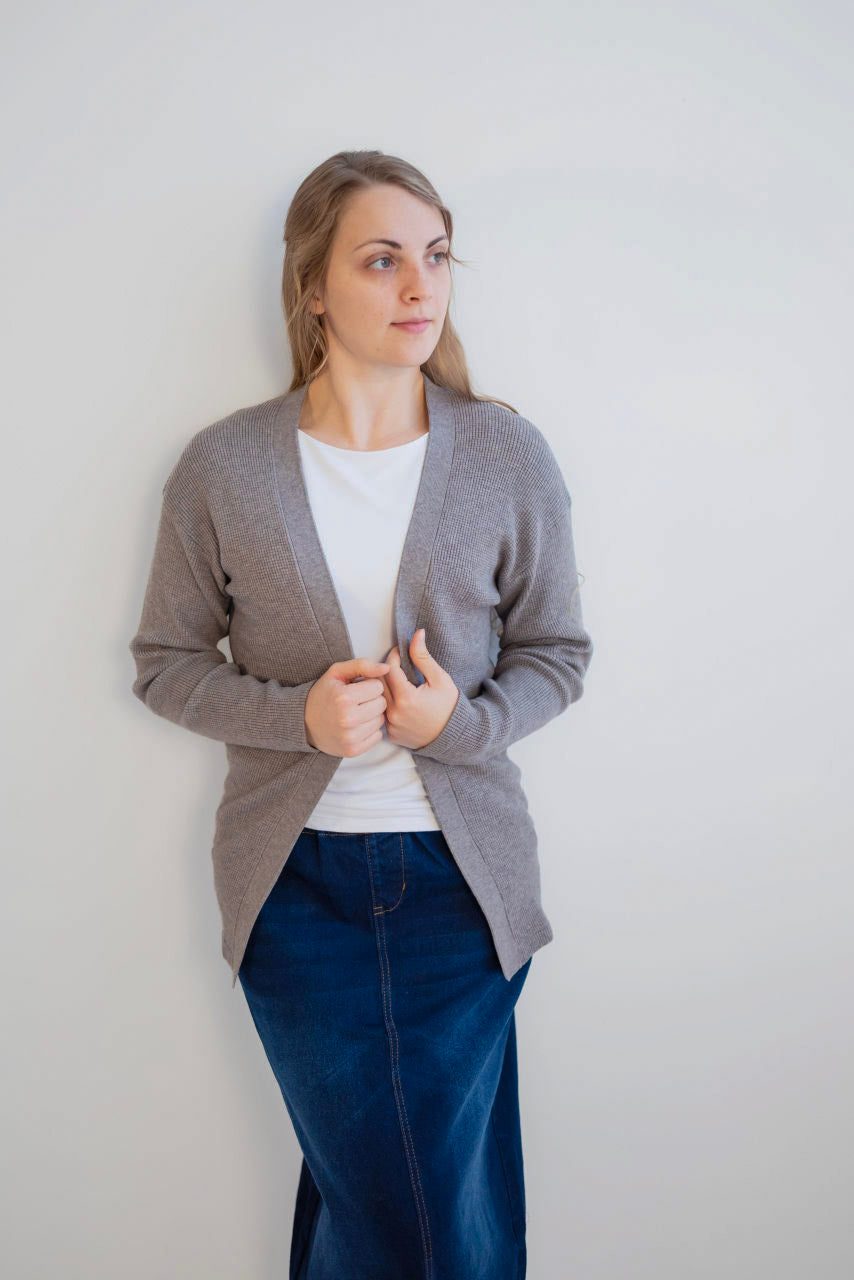 Regina Waffle Knit Cardigan in Taupe