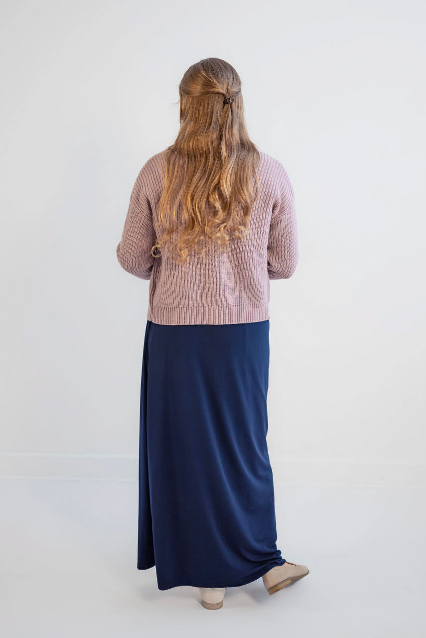 Selene Dressy Knit Maxi Skirt in Deep Navy