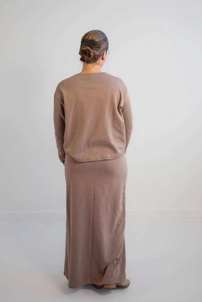 Ivy French Terry Maxi Skirt in Mocha