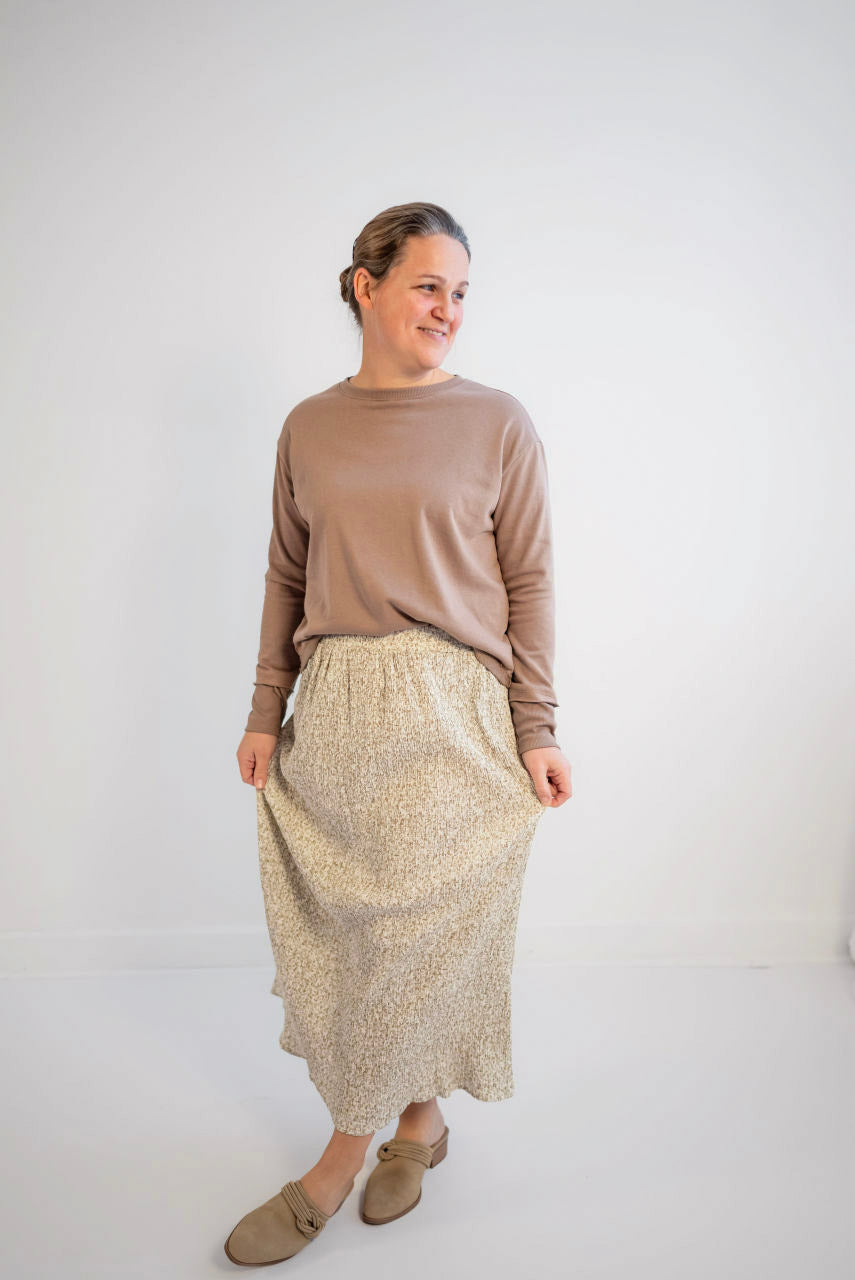 Freya Crinkle Floral Skirt in Mocha