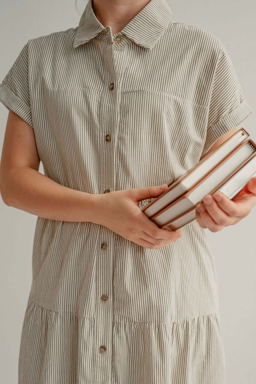 Montgomery Button Dress in Chocolate Stripes