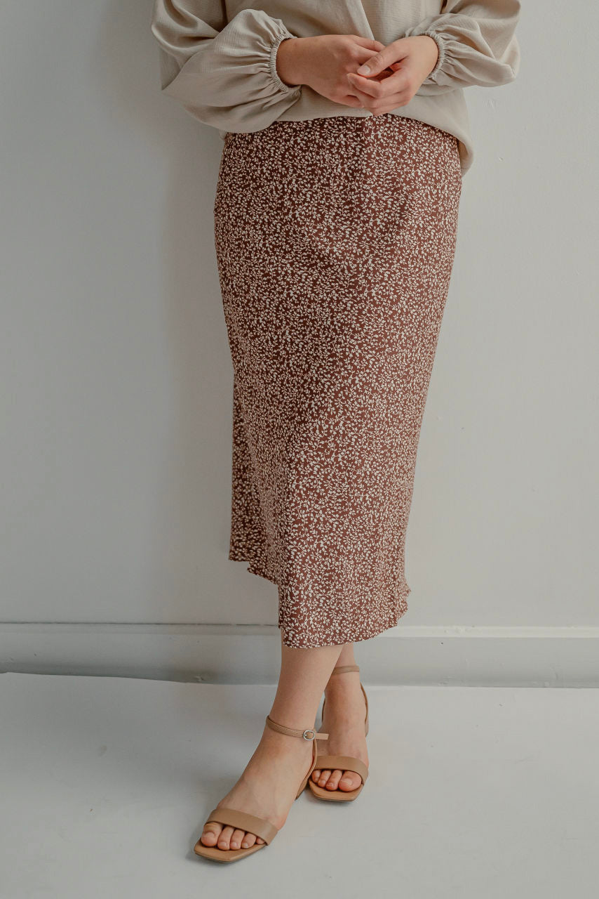 Geneva Floral Midi Skirt in Cinnamon