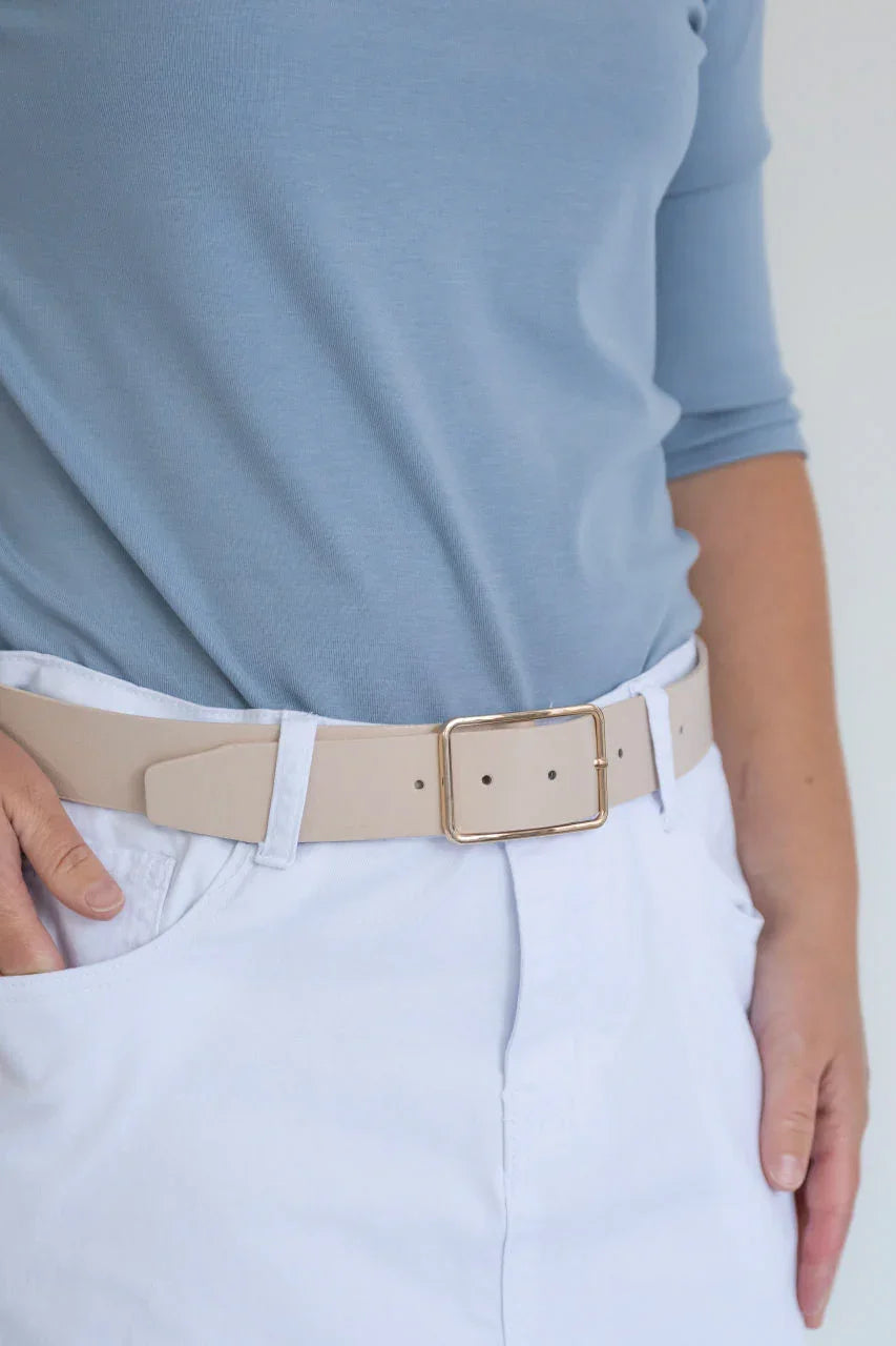 Solid Rectangle Buckle Belt in Natural - Solid Rectangle Buckle Belt in Natural - Default Title - Salt and Honey