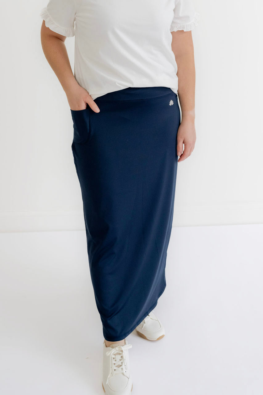 Alexis Athletic Maxi Skirt in Navy - Womens - Bottoms - Skirts