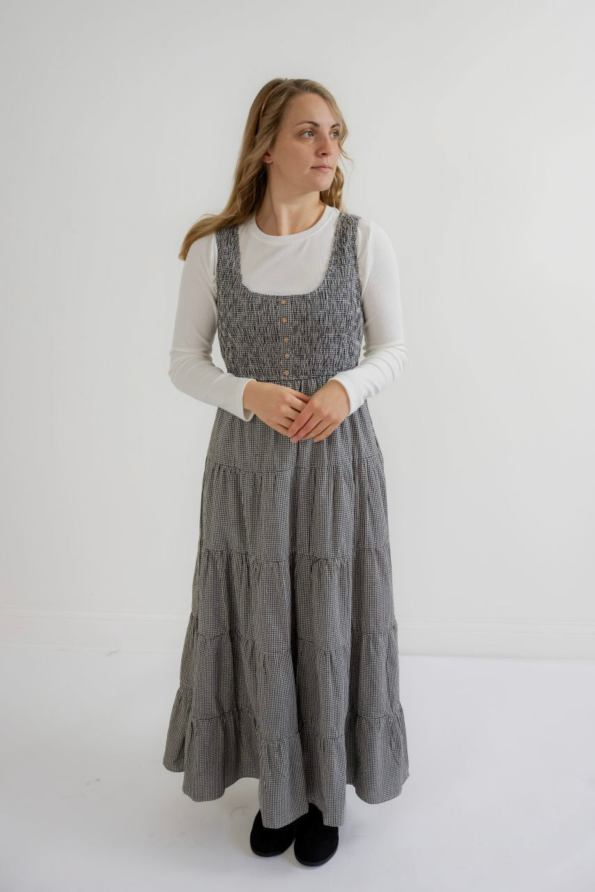 Valencia Jumper Dress in Black Gingham - Valencia Jumper Dress in Black Gingham - S - Salt and Honey