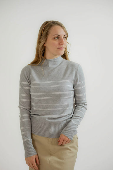 Avon Knit Striped Sweater in Heather Gray - Avon Knit Striped Sweater in Heather Gray - S - Salt and Honey