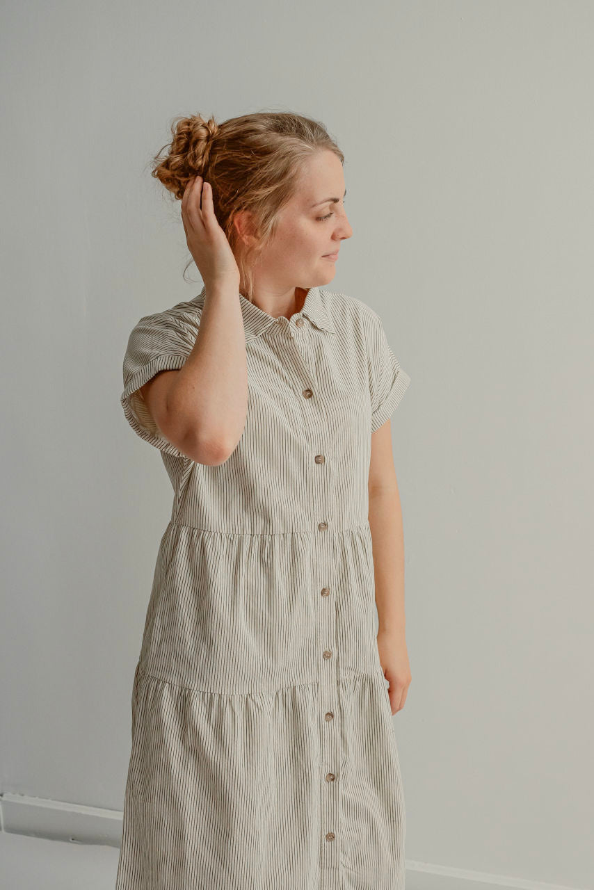 Montgomery Button Dress in Chocolate Stripes - FINAL SALE