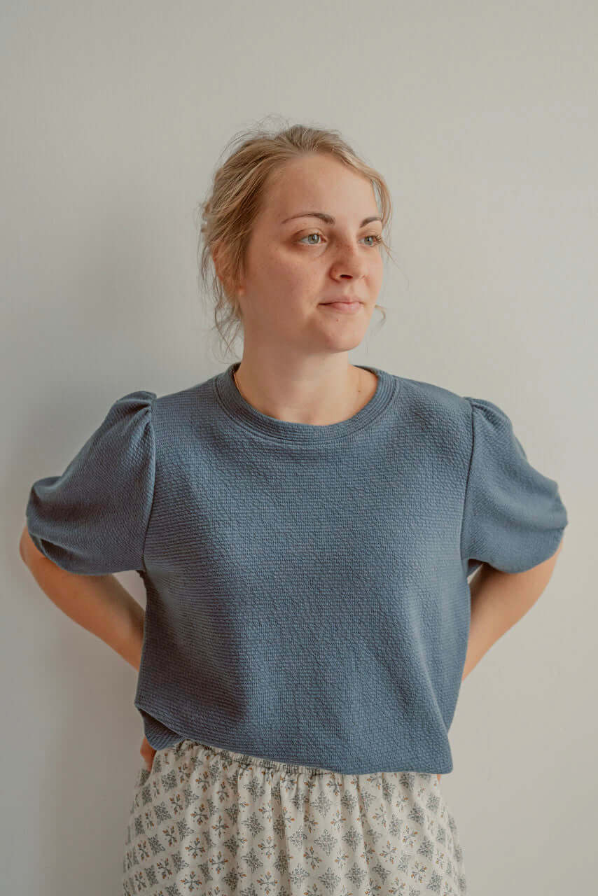 Bianca Puff Sleeve Top in Stormy Blue