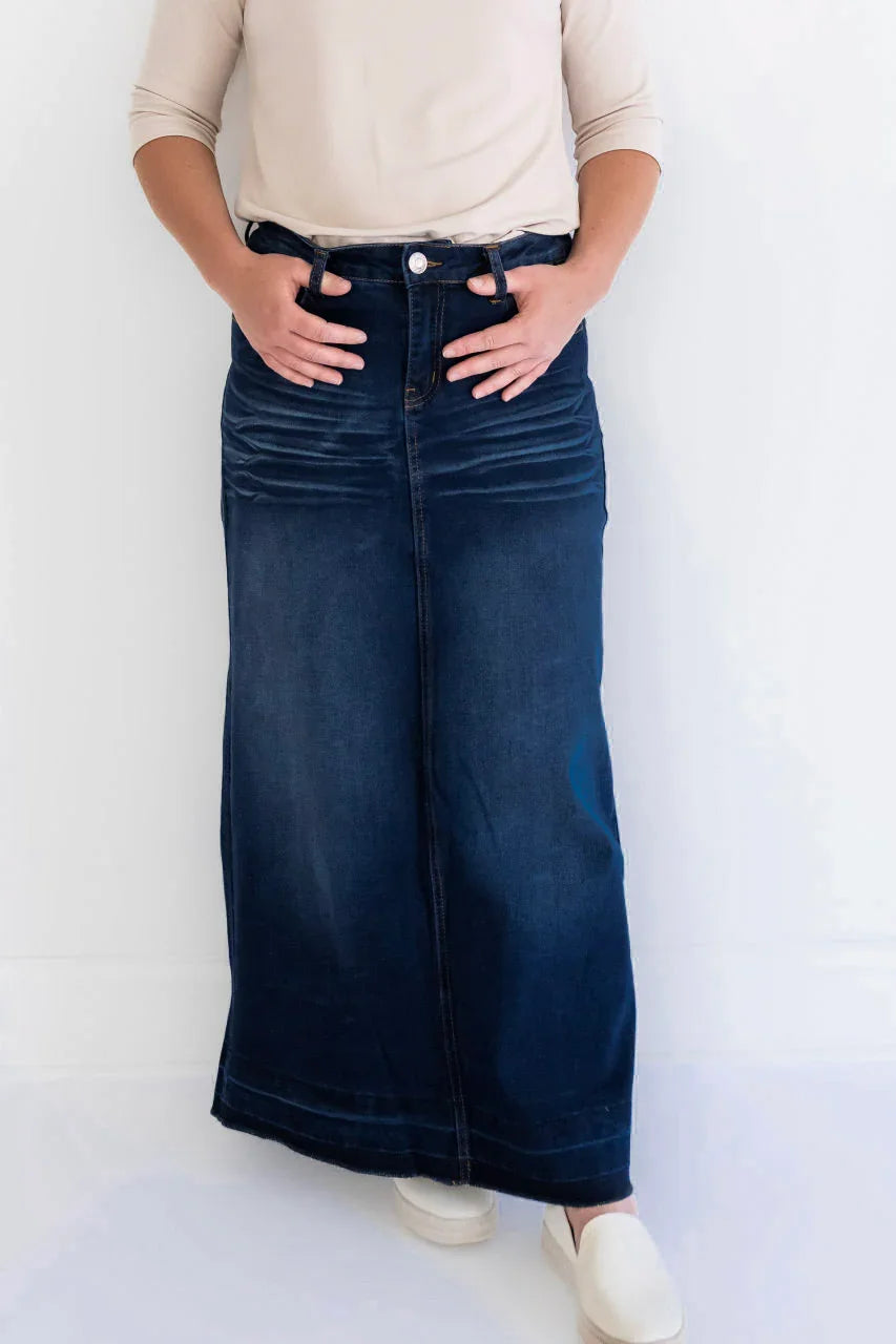 Ella Denim Maxi Skirt in Dark Wash - Ella Denim Maxi Skirt in Dark Wash - S - Salt and Honey
