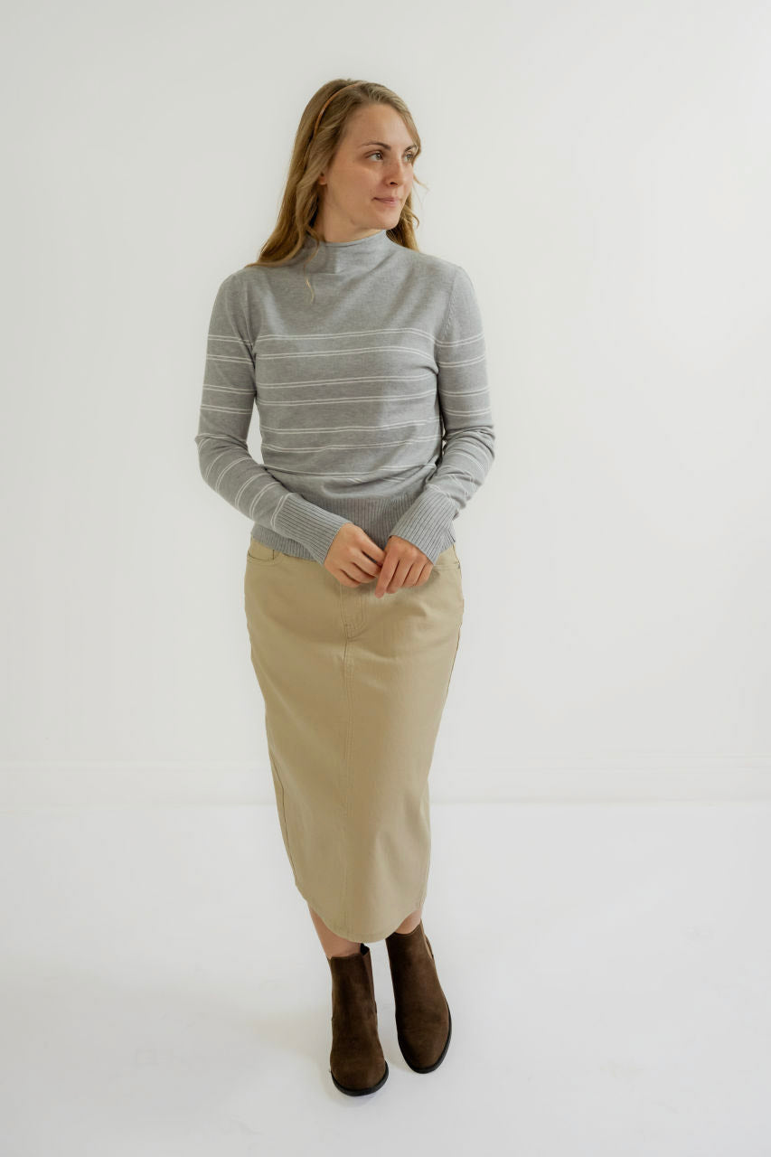 Avon Knit Striped Sweater in Heather Gray - Avon Knit Striped Sweater in Heather Gray - S - Salt and Honey