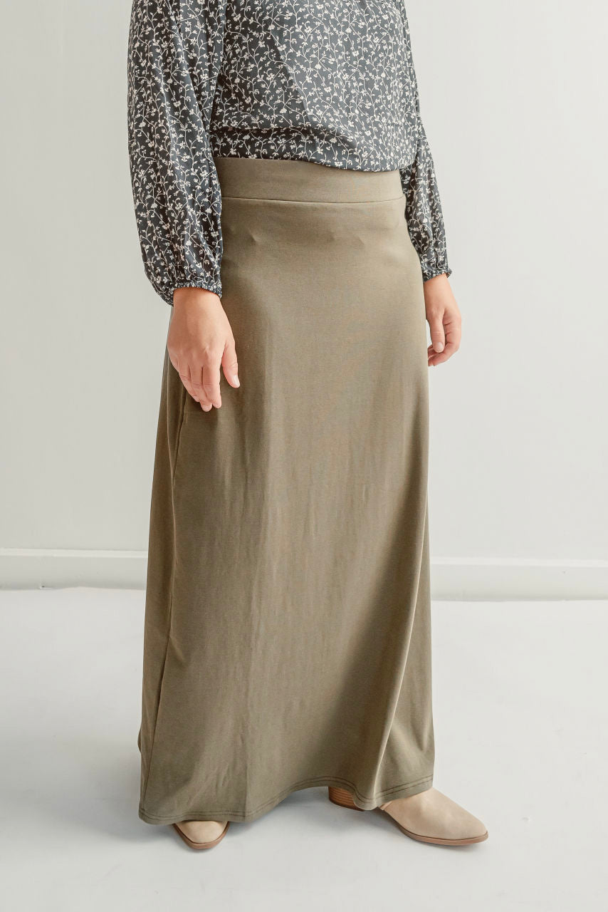 Camille Maxi Knit Skirt in Dusty Olive