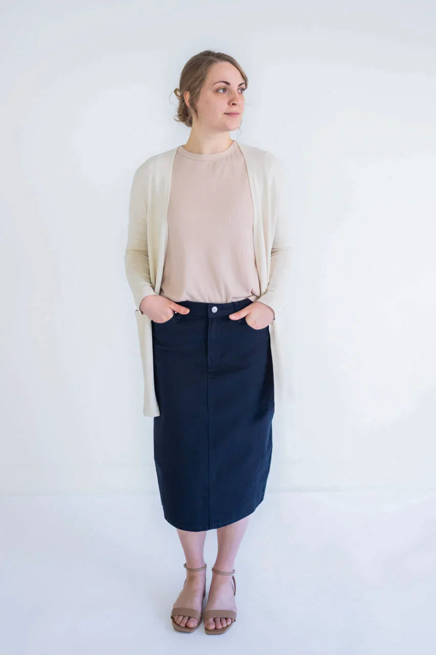 Blythe Midi Denim Skirt in Classic Navy - Blythe Midi Denim Skirt in Classic Navy - XS - Salt and Honey