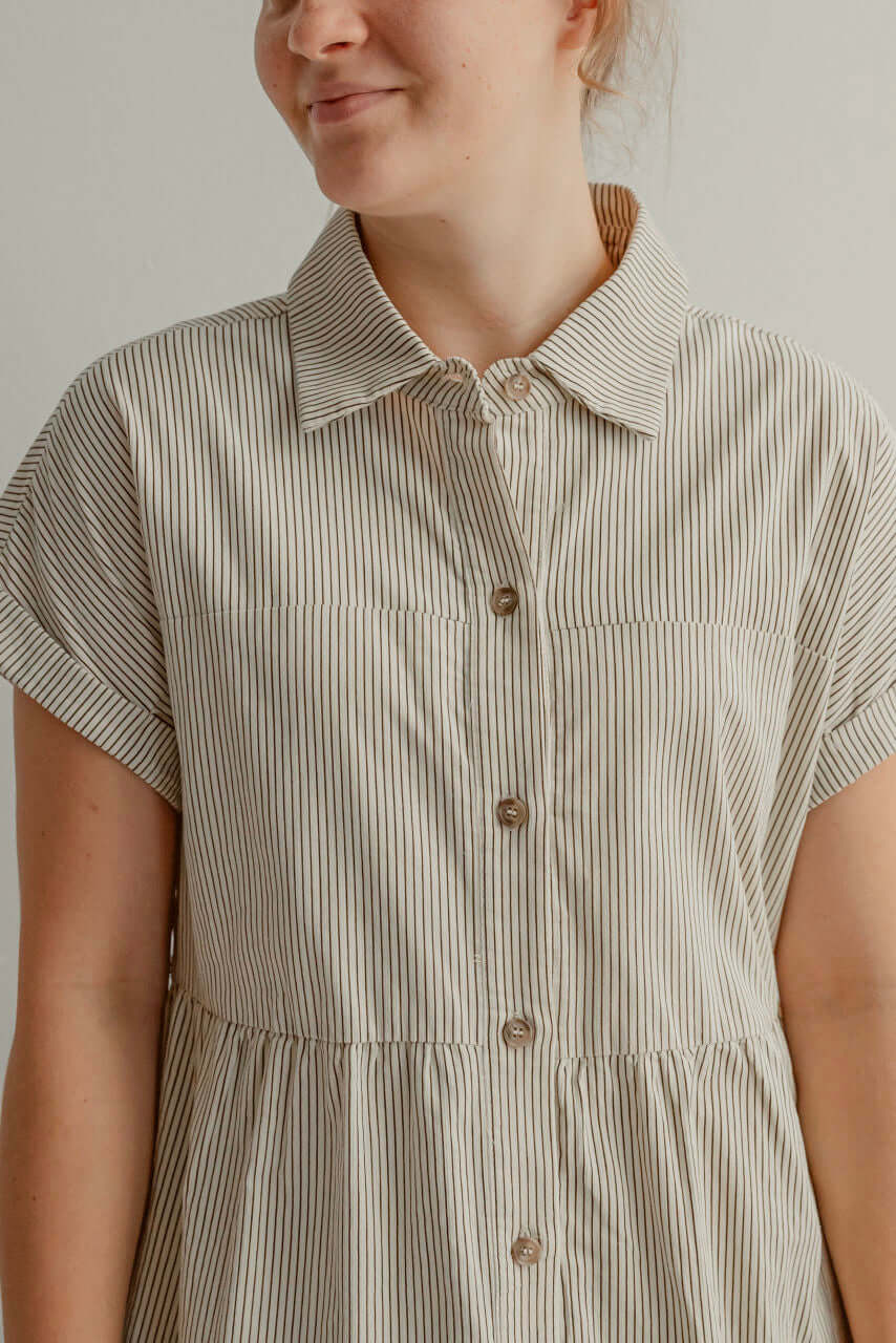 Montgomery Button Dress in Chocolate Stripes - FINAL SALE