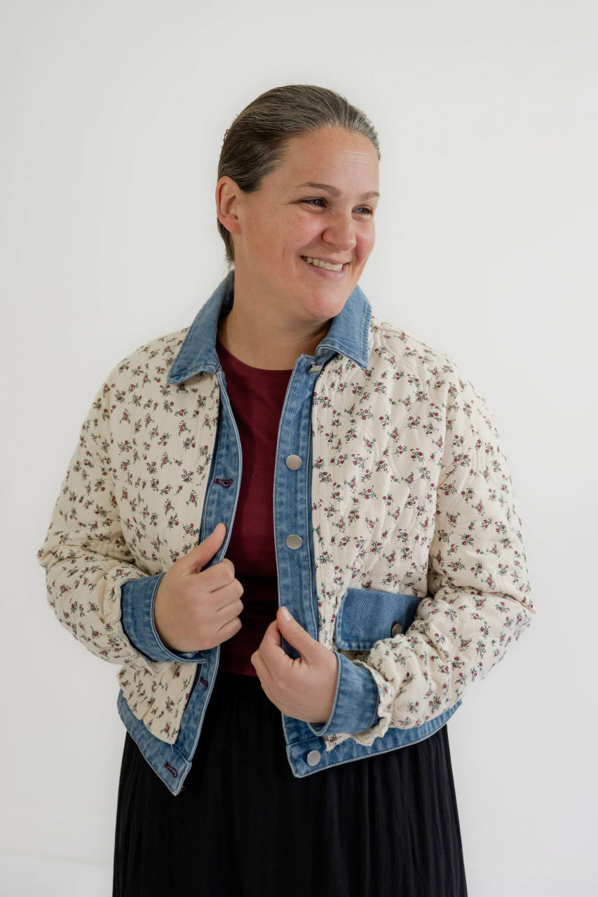 Laina Quilted Jacket in Ivory Floral