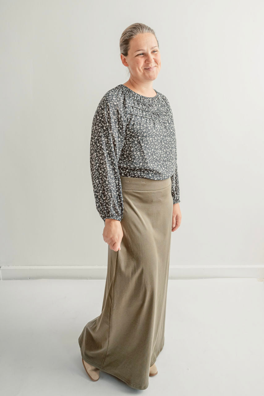 Camille Maxi Knit Skirt in Dusty Olive