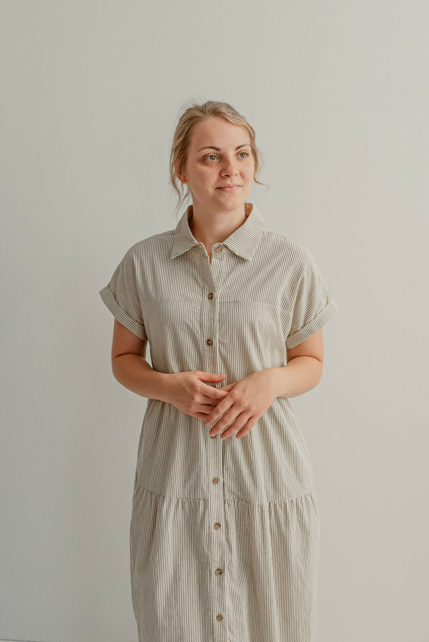 Montgomery Button Dress in Chocolate Stripes - FINAL SALE