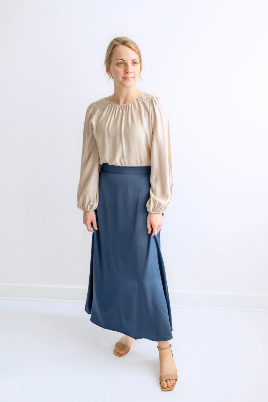 Hamilton Satin Maxi Skirt in Dark Navy