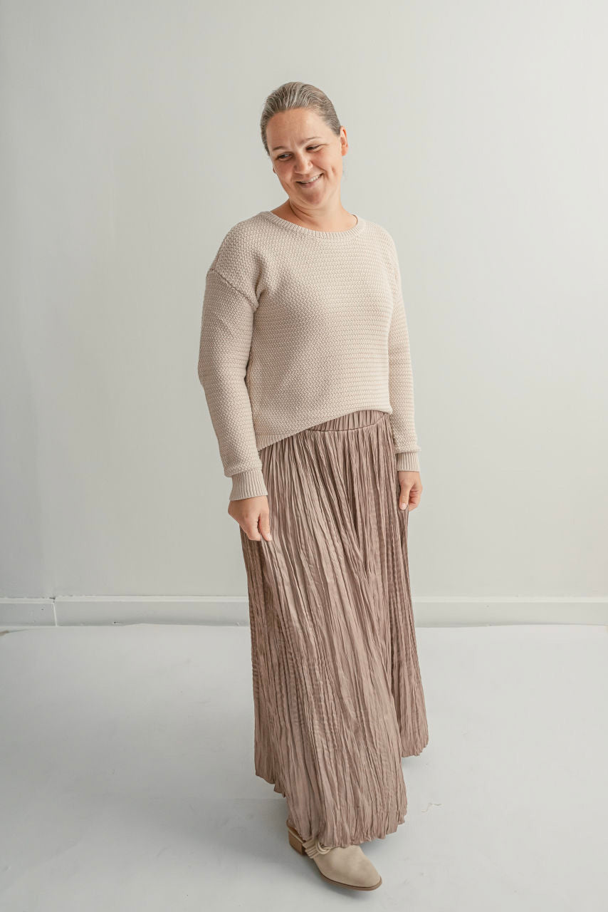 Marietta Pleated Maxi Skirt in Mocha