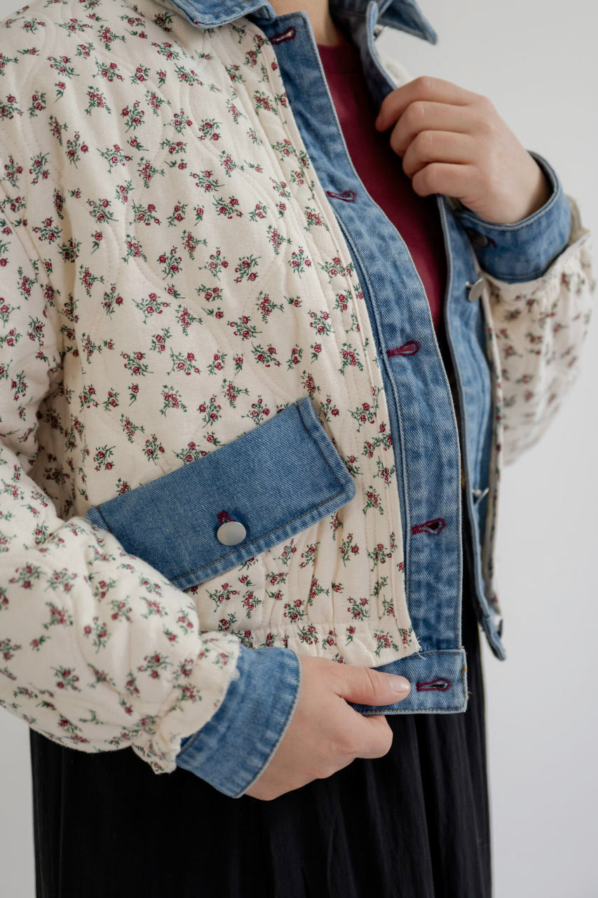 Laina Quilted Jacket in Ivory Floral