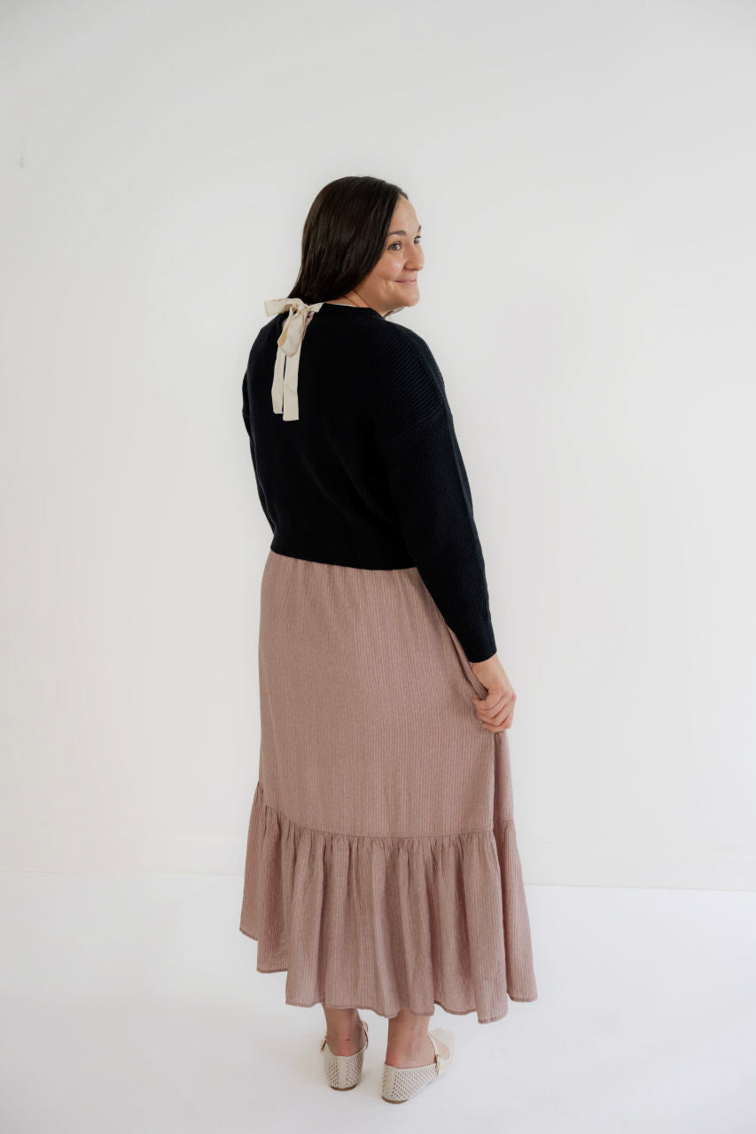 Darcy Satin Tie Sweater in Black