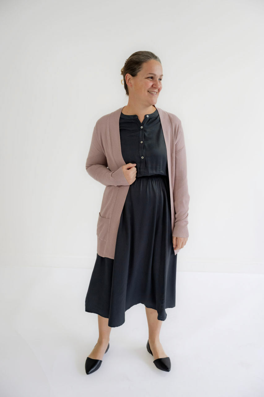 Louise Cotton Blend Cardigan in Mauve