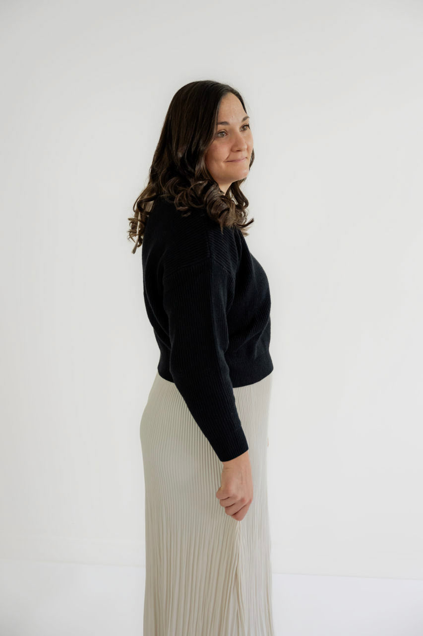 Darcy Satin Tie Sweater in Black