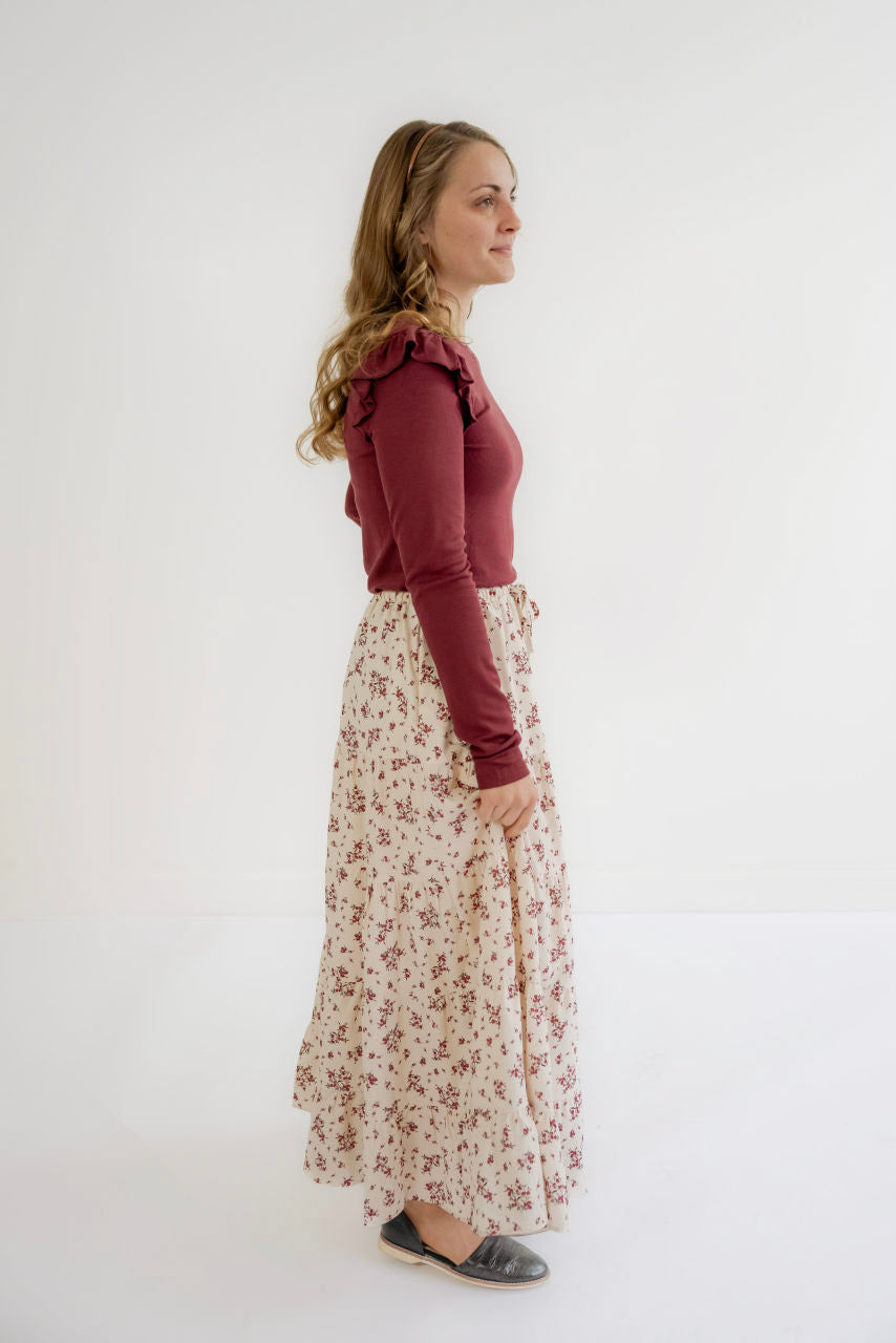 Lisette Floral Maxi Skirt in Burgundy