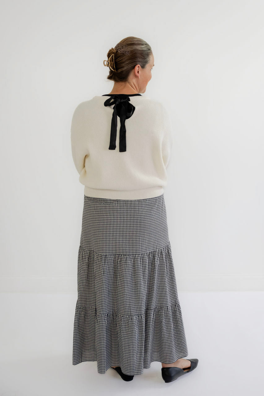 Evette Tiered Gingham Skirt in Black - Evette Tiered Gingham Skirt in Black - S - Salt and Honey