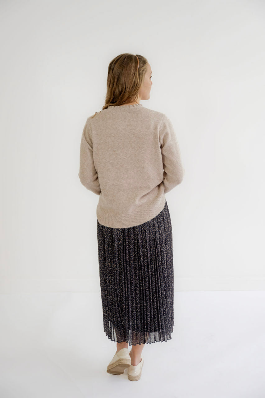 Arlowe Ruffle Cardigan in Oatmeal - Arlowe Ruffle Cardigan in Oatmeal - S - Salt and Honey