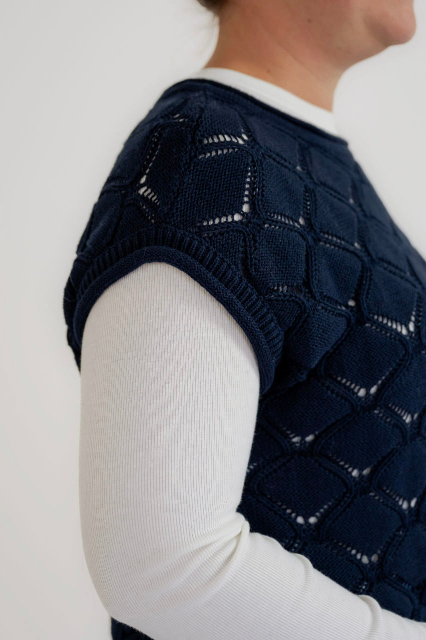 Chandler Open Knit Vest in Navy - Chandler Open Knit Vest in Navy - S - Salt and Honey
