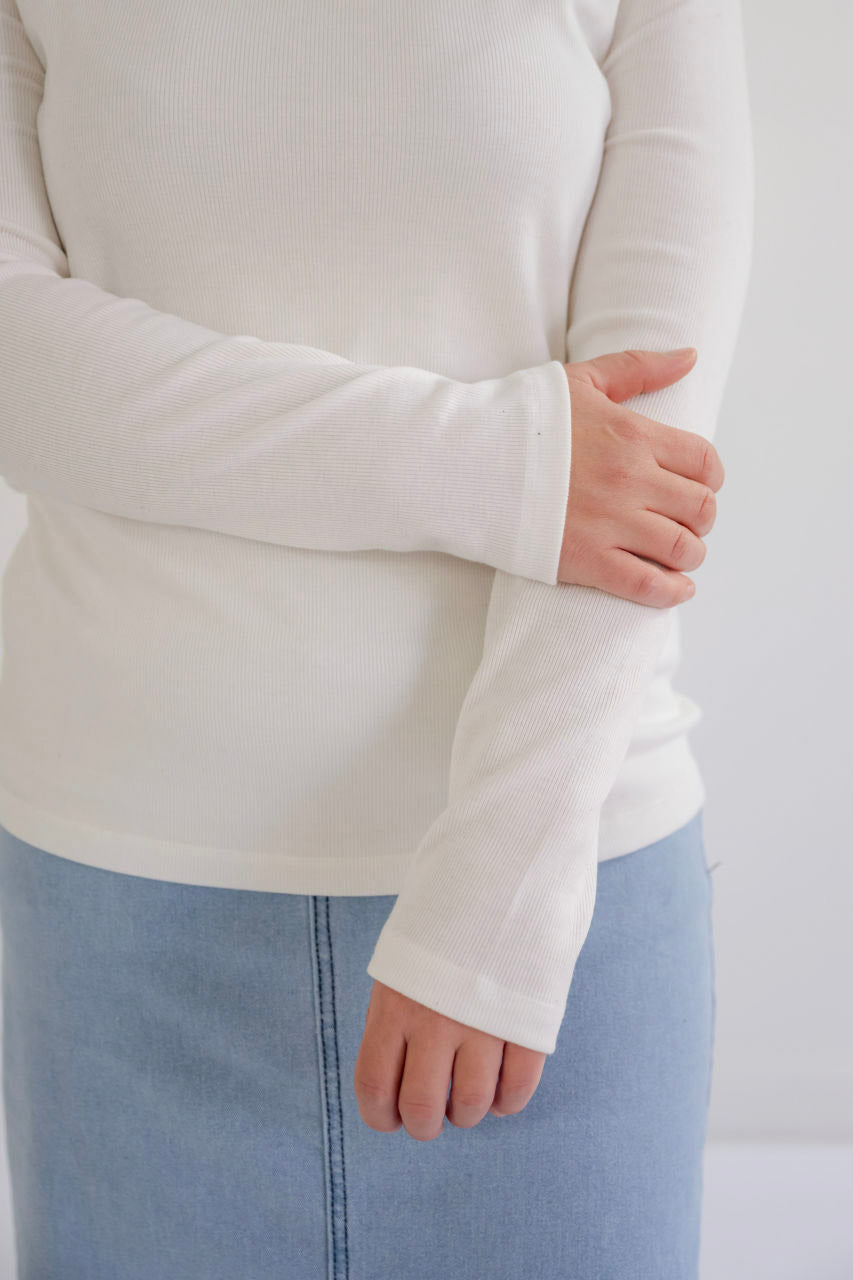 Claire Basic Ribbed Top in Cream - Claire Basic Ribbed Top in Cream - S - Salt and Honey