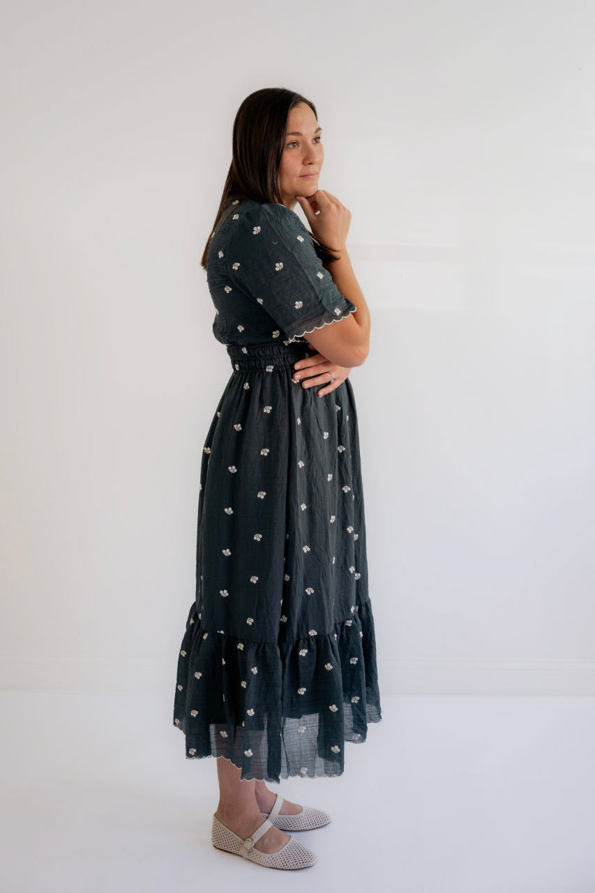 Laken Floral Embroidered Dress in Teal - Laken Floral Embroidered Dress in Teal - S - Salt and Honey