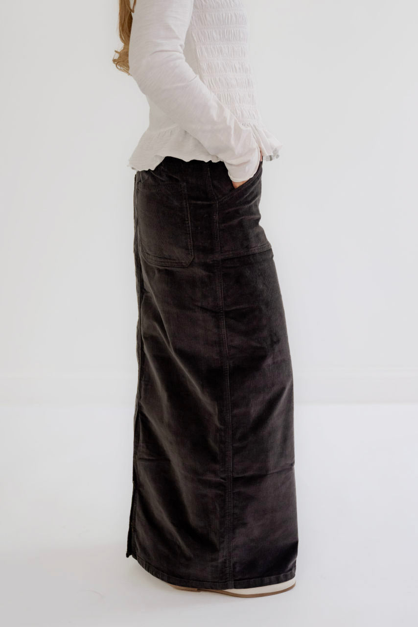 Sullivan Corduroy Maxi Skirt in Charcoal - Sullivan Corduroy Maxi Skirt in Charcoal - 4 - Salt and Honey