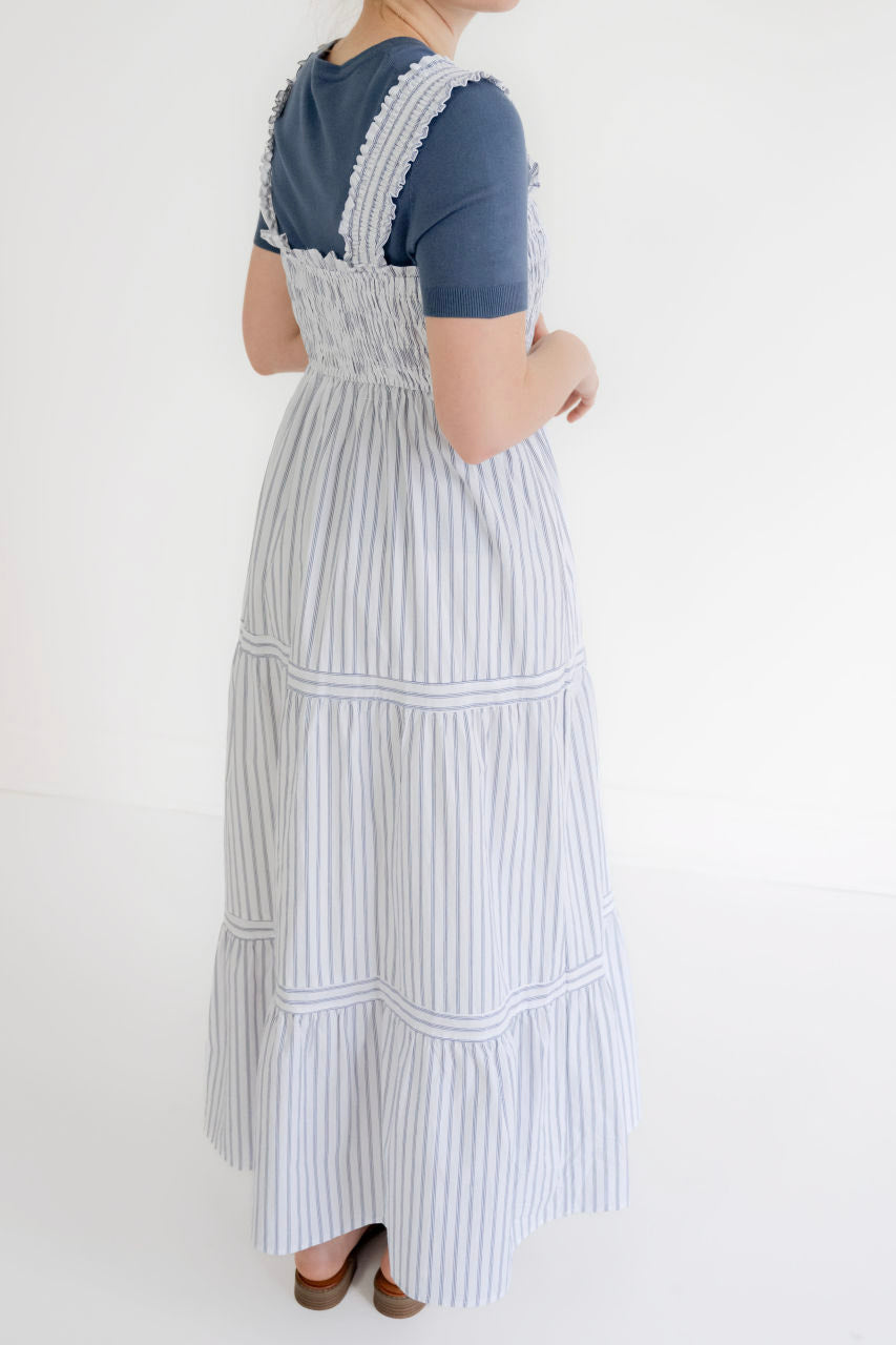 Capri Cotton Jumper Dress in Navy Stripes