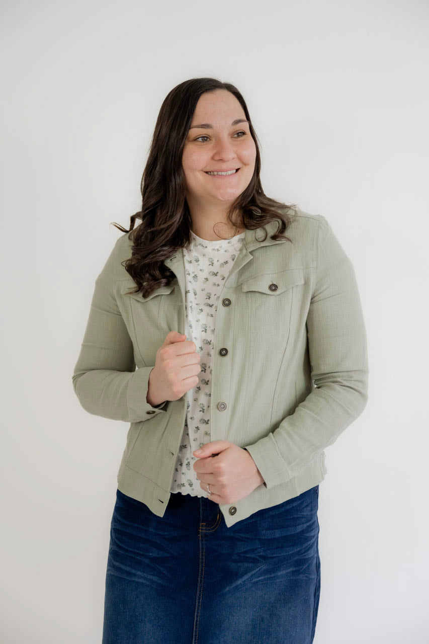 Alderwood Linen Jacket in Soft Sage - Womens - Outerwear - Jackets