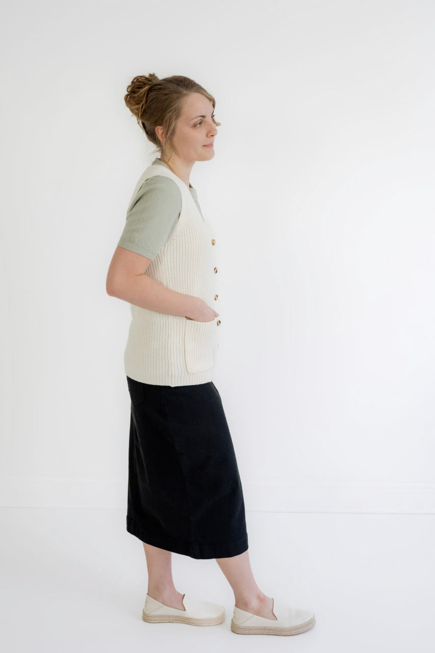 Tessa Button Sweater Vest in Ivory