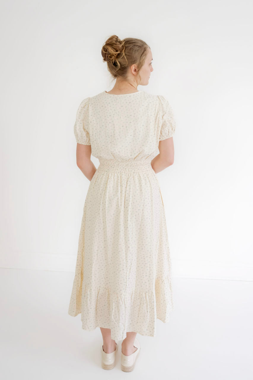 Lina Floral Cotton Dress in Misty Blue Floral