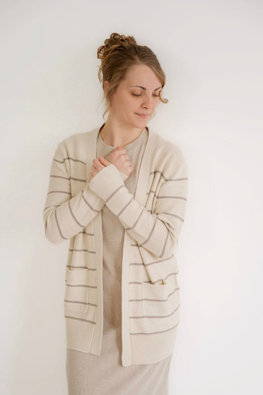Celine Striped Cardigan in Taupe