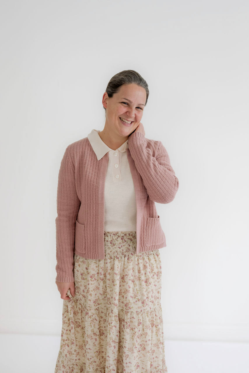 Augustine Textured Cardigan in Rose