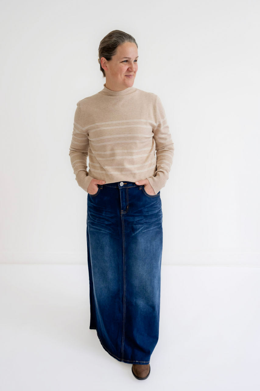 Londyn Denim Maxi Skirt in Dark Wash