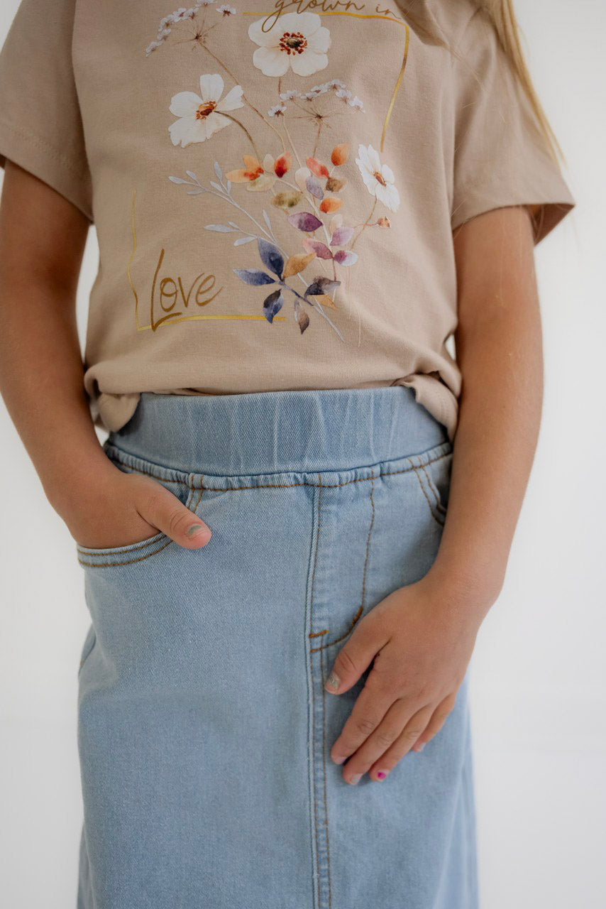 Willa Girls Denim Skirt in Light Wash