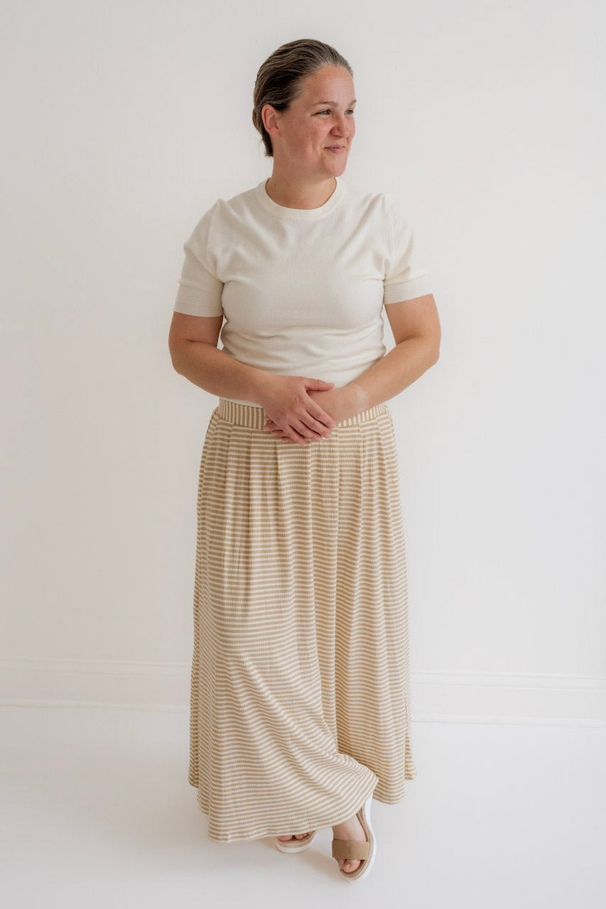 Hadassah Striped Knit Skirt in Beige - Womens - Bottoms - Skirts